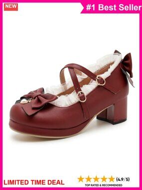Women's Kawaii Mary Jane Platform Heels, Bow Chunky Pumps